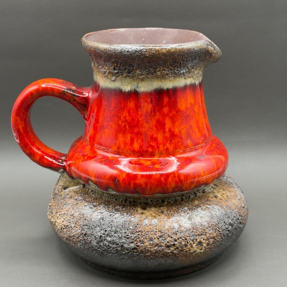 Vintage West German Fat Lava Pottery Pitcher Vase by Jopeko Retro Mid Century